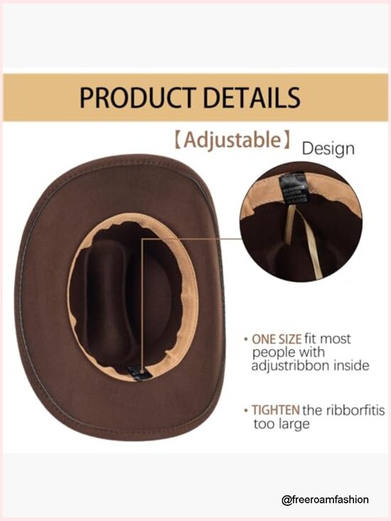 Classic Felt Cowboy Hat with Buckle Belt, Wide Brim, Adjustable main image 4